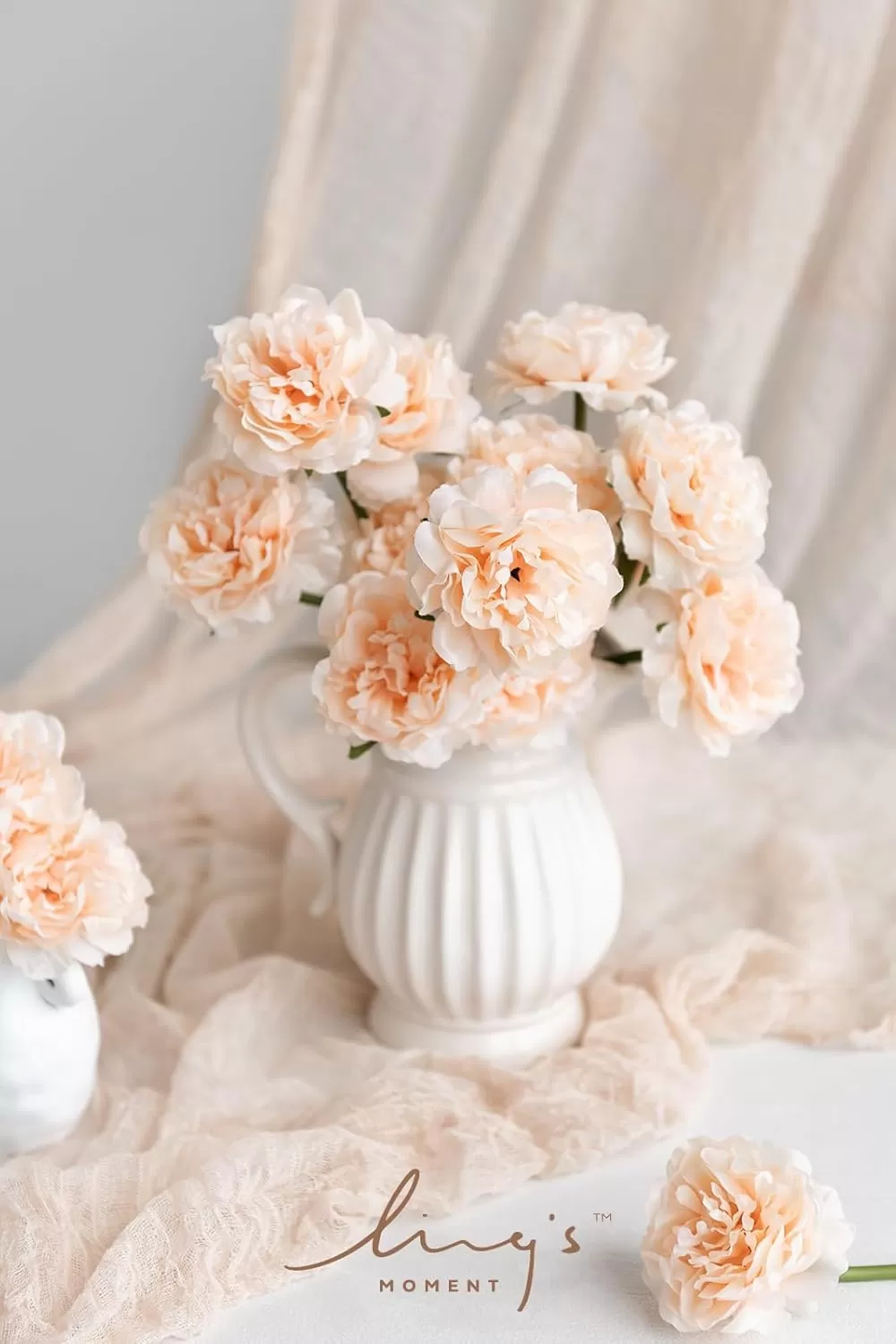 imageLings Moment Peony Artificial Flowers 15pcs Faux Silk Peonies for DIY Bouquet Bulk Fake Wedding Filler Flowers for Centerpieces Arrangements Bridal Shower Decorations PeachPeach