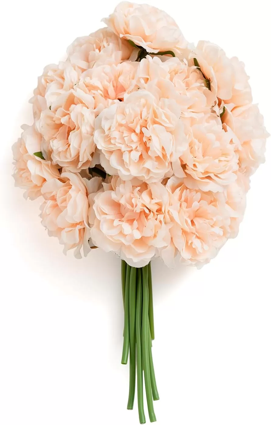 imageLings Moment Peony Artificial Flowers 15pcs Faux Silk Peonies for DIY Bouquet Bulk Fake Wedding Filler Flowers for Centerpieces Arrangements Bridal Shower Decorations PeachPeach