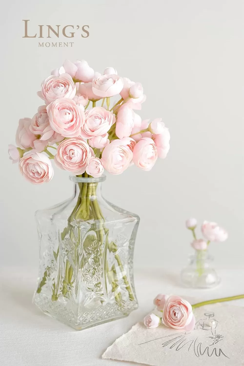 imageLings Moment Ranunculus Artificial Flower Faux Silk Mini Ranunculus Flowers for DIY Bouquet Bulk Fake Wedding Filler Flowers for Centerpieces Arrangements Bridal Shower Decorations Citrus OrangeShabby Blush