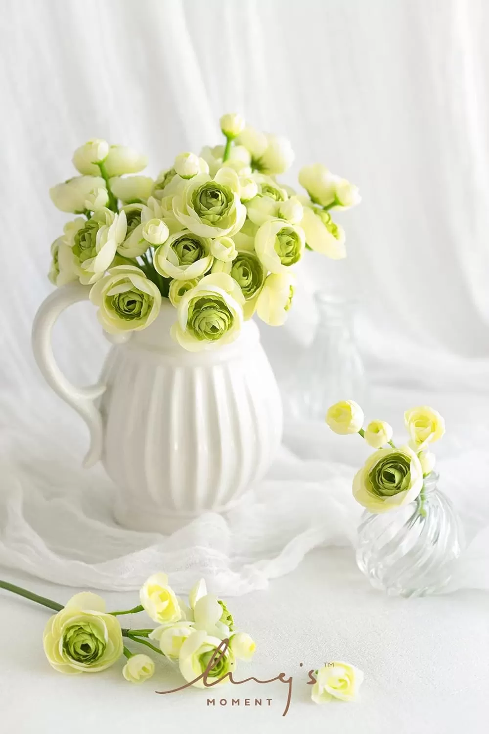 imageLings Moment Ranunculus Artificial Flower Faux Silk Mini Ranunculus Flowers for DIY Bouquet Bulk Fake Wedding Filler Flowers for Centerpieces Arrangements Bridal Shower Decorations Citrus OrangeGreen
