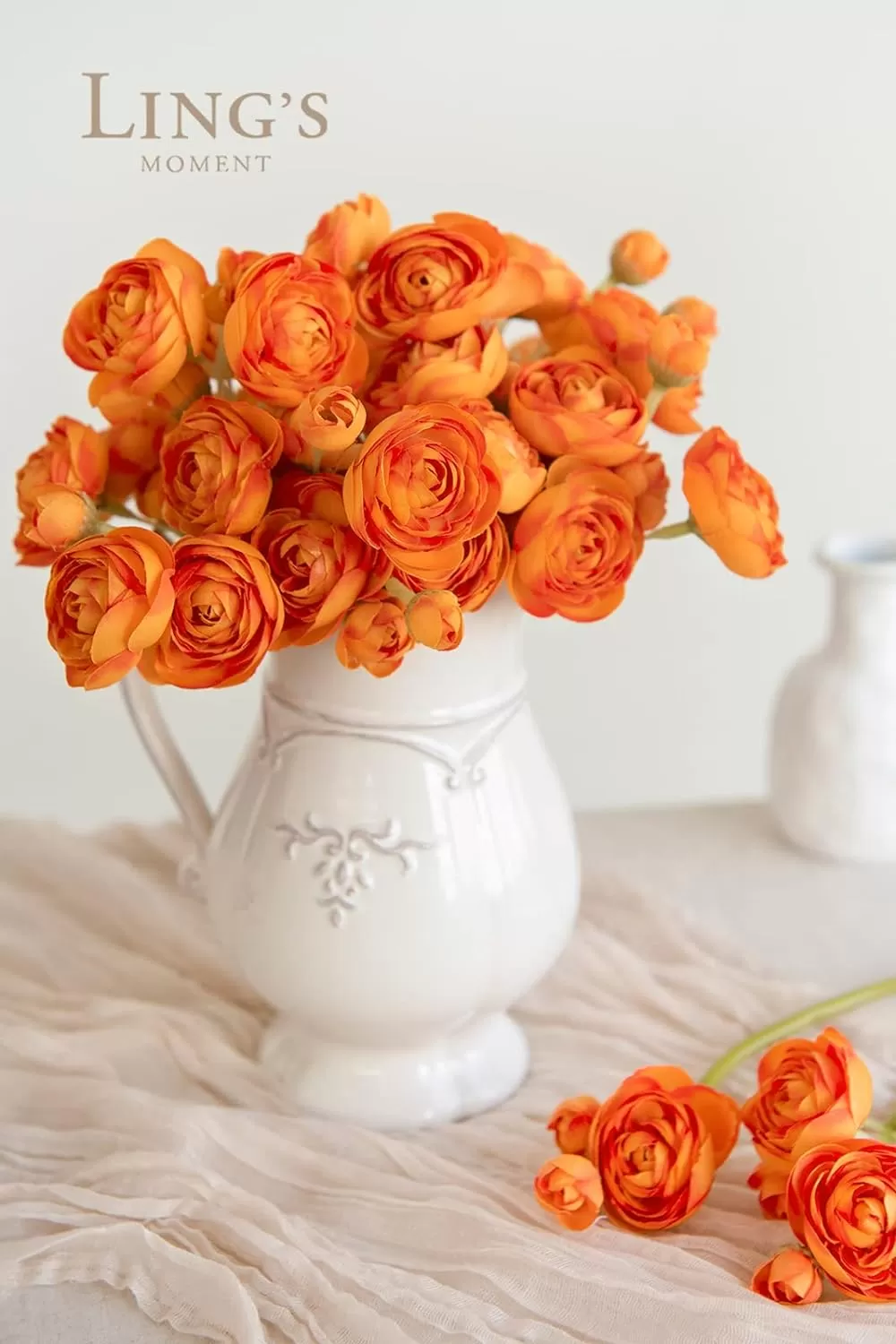 imageLings Moment Ranunculus Artificial Flower Faux Silk Mini Ranunculus Flowers for DIY Bouquet Bulk Fake Wedding Filler Flowers for Centerpieces Arrangements Bridal Shower Decorations Citrus OrangeCitrus Orange