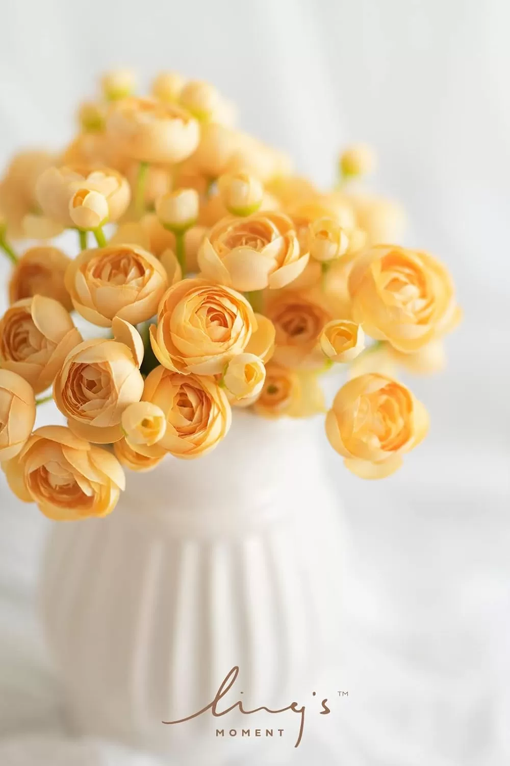 imageLings Moment Ranunculus Artificial Flower Faux Silk Mini Ranunculus Flowers for DIY Bouquet Bulk Fake Wedding Filler Flowers for Centerpieces Arrangements Bridal Shower Decorations Citrus OrangeFrench Yellow