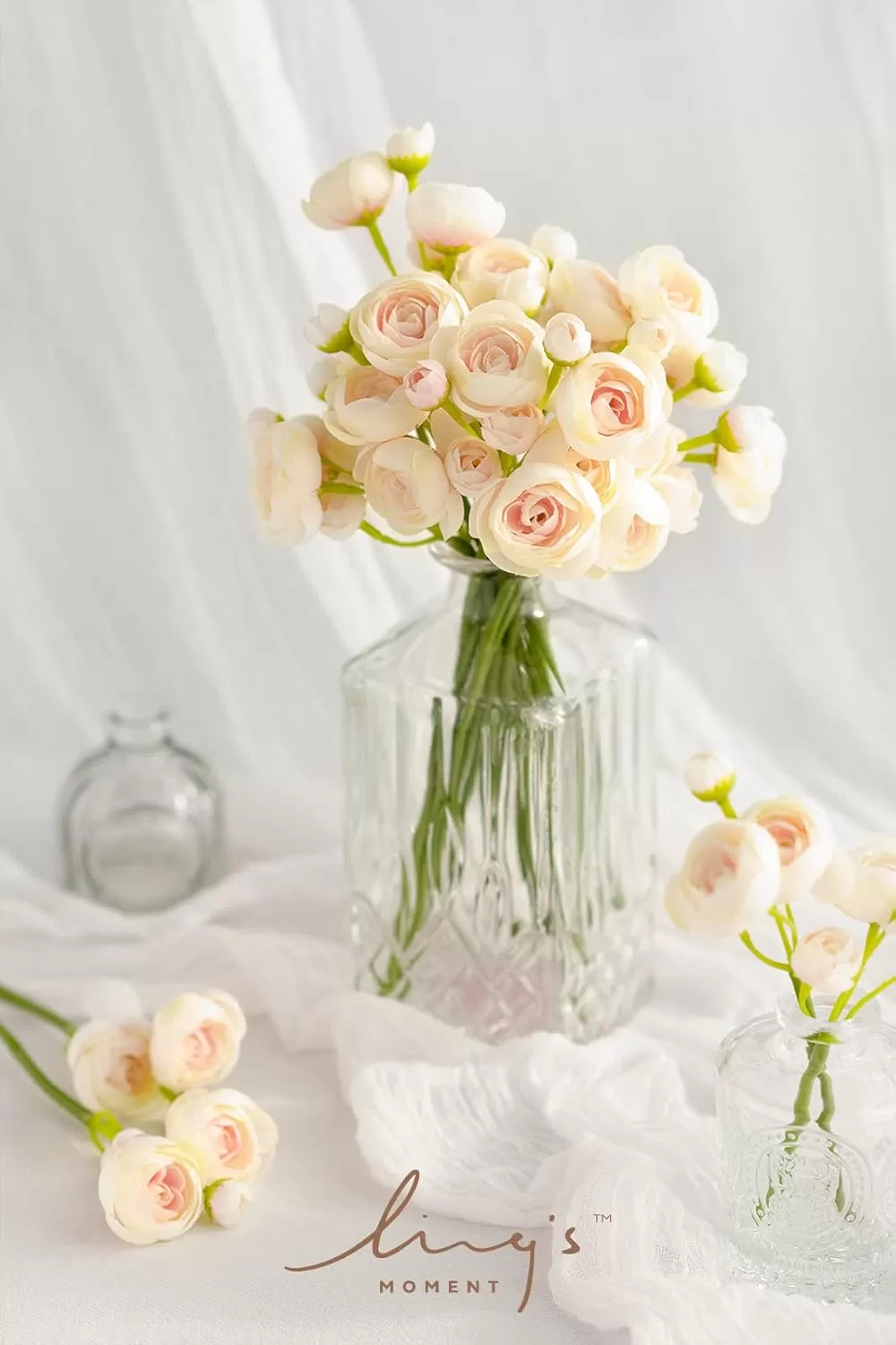 imageLings Moment Ranunculus Artificial Flower Faux Silk Mini Ranunculus Flowers for DIY Bouquet Bulk Fake Wedding Filler Flowers for Centerpieces Arrangements Bridal Shower Decorations Citrus OrangePink Shade