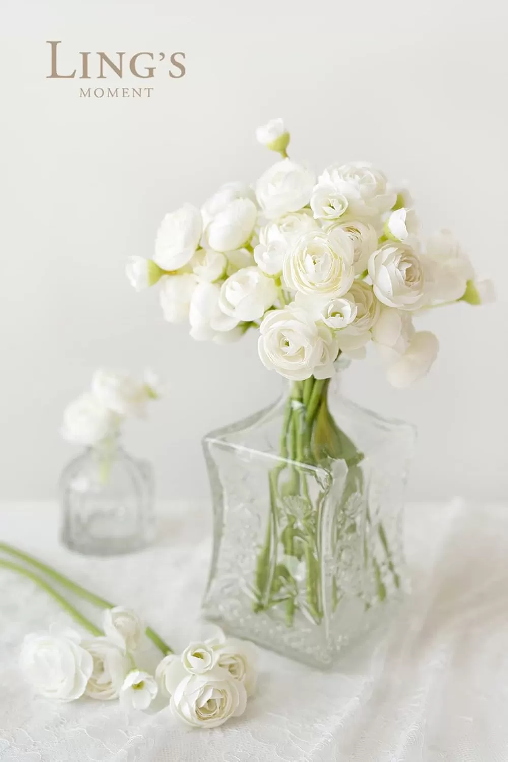 imageLings Moment Ranunculus Artificial Flower Faux Silk Mini Ranunculus Flowers for DIY Bouquet Bulk Fake Wedding Filler Flowers for Centerpieces Arrangements Bridal Shower Decorations Citrus OrangeIvory White