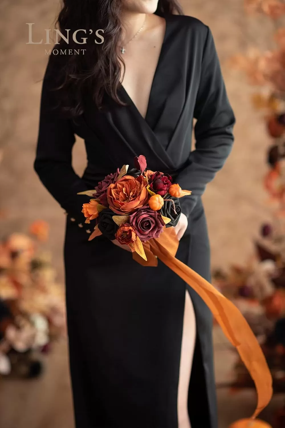imageLings Moment Terracotta Artificial Flowers Greenery Deluxe Box Set Burnt Orange Fake Flower for DIY Wedding Bridal Bouquet Centerpieces Decor Floral Arrangement Decor etcBlack  Orange