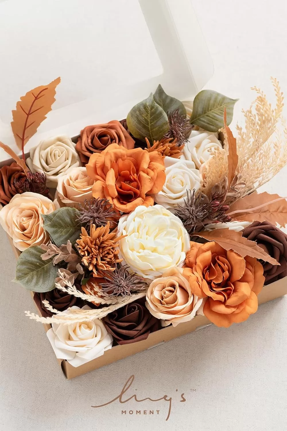 imageLings Moment Terracotta Artificial Flowers Greenery Deluxe Box Set Burnt Orange Fake Flower for DIY Wedding Bridal Bouquet Centerpieces Decor Floral Arrangement Decor etcTerracotta  Cream