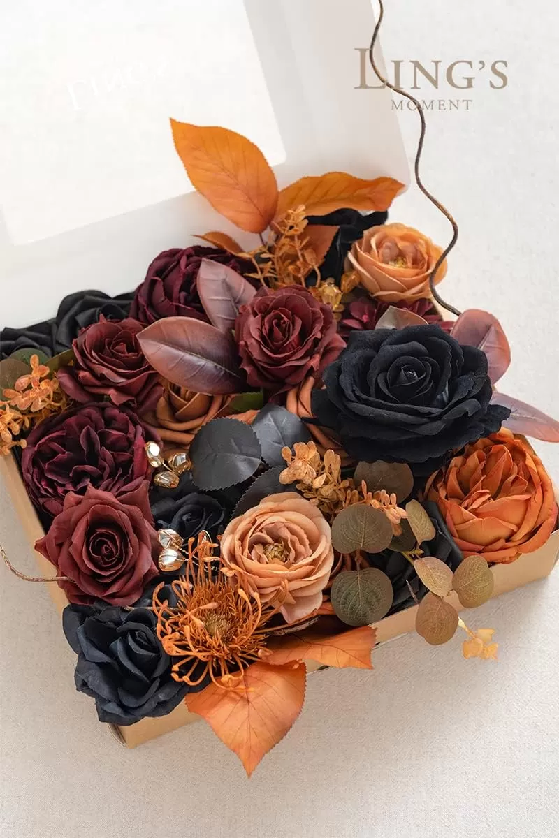 imageLings Moment Terracotta Artificial Flowers Greenery Deluxe Box Set Burnt Orange Fake Flower for DIY Wedding Bridal Bouquet Centerpieces Decor Floral Arrangement Decor etcBlack  Orange