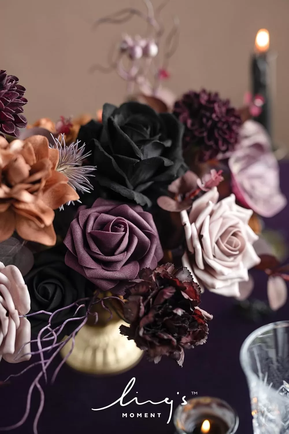 imageLings Moment Terracotta Artificial Flowers Greenery Deluxe Box Set Burnt Orange Fake Flower for DIY Wedding Bridal Bouquet Centerpieces Decor Floral Arrangement Decor etcBlack  Orange  Purple
