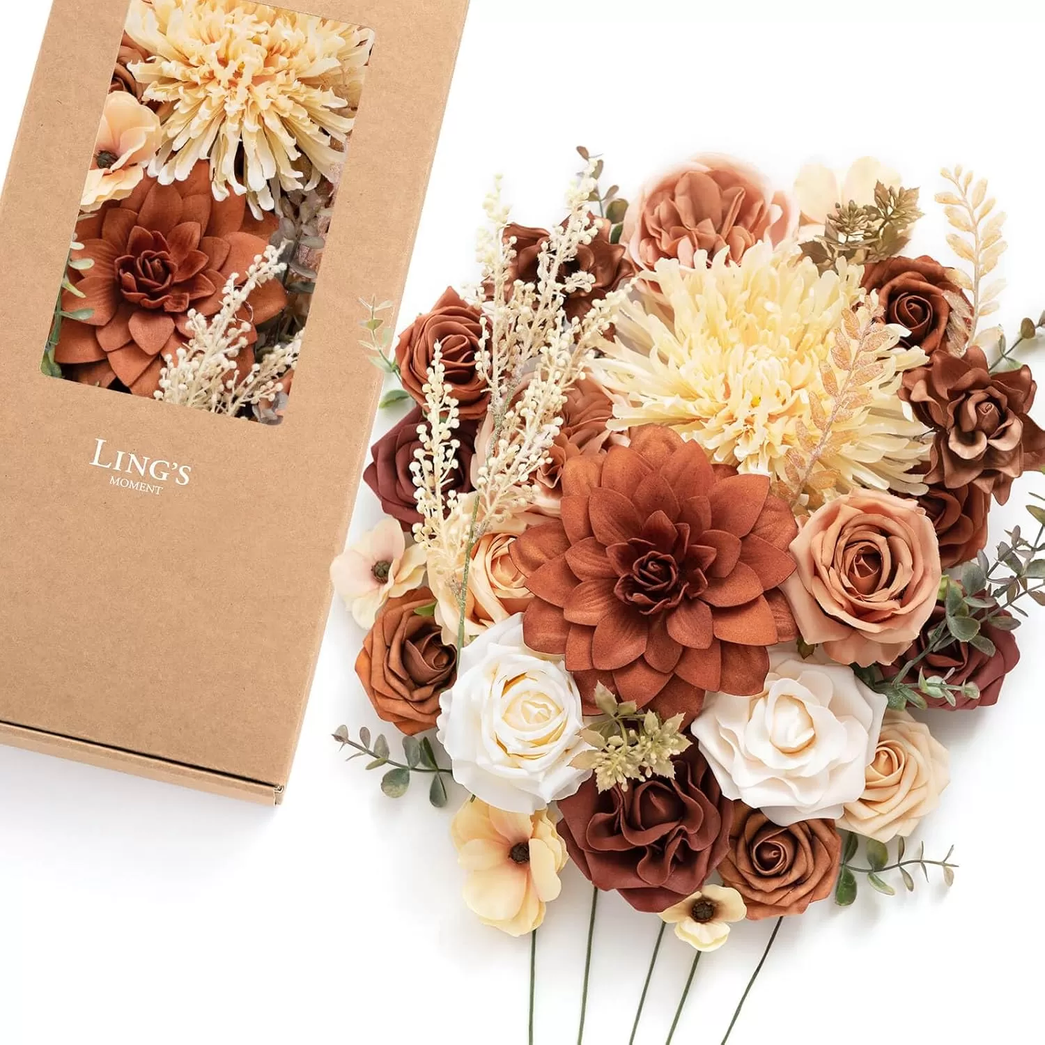 imageLings Moment Terracotta Artificial Flowers Greenery Deluxe Box Set Burnt Orange Fake Flower for DIY Wedding Bridal Bouquet Centerpieces Decor Floral Arrangement Decor etcMandarin  Orange