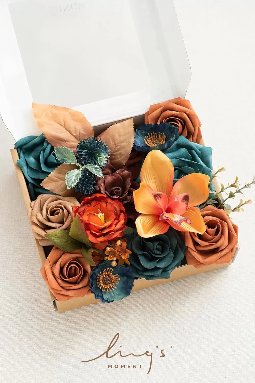 imageLings Moment Terracotta Artificial Flowers Greenery Deluxe Box Set Burnt Orange Fake Flower for DIY Wedding Bridal Bouquet Centerpieces Decor Floral Arrangement Decor etcTeal  Burnt Orange