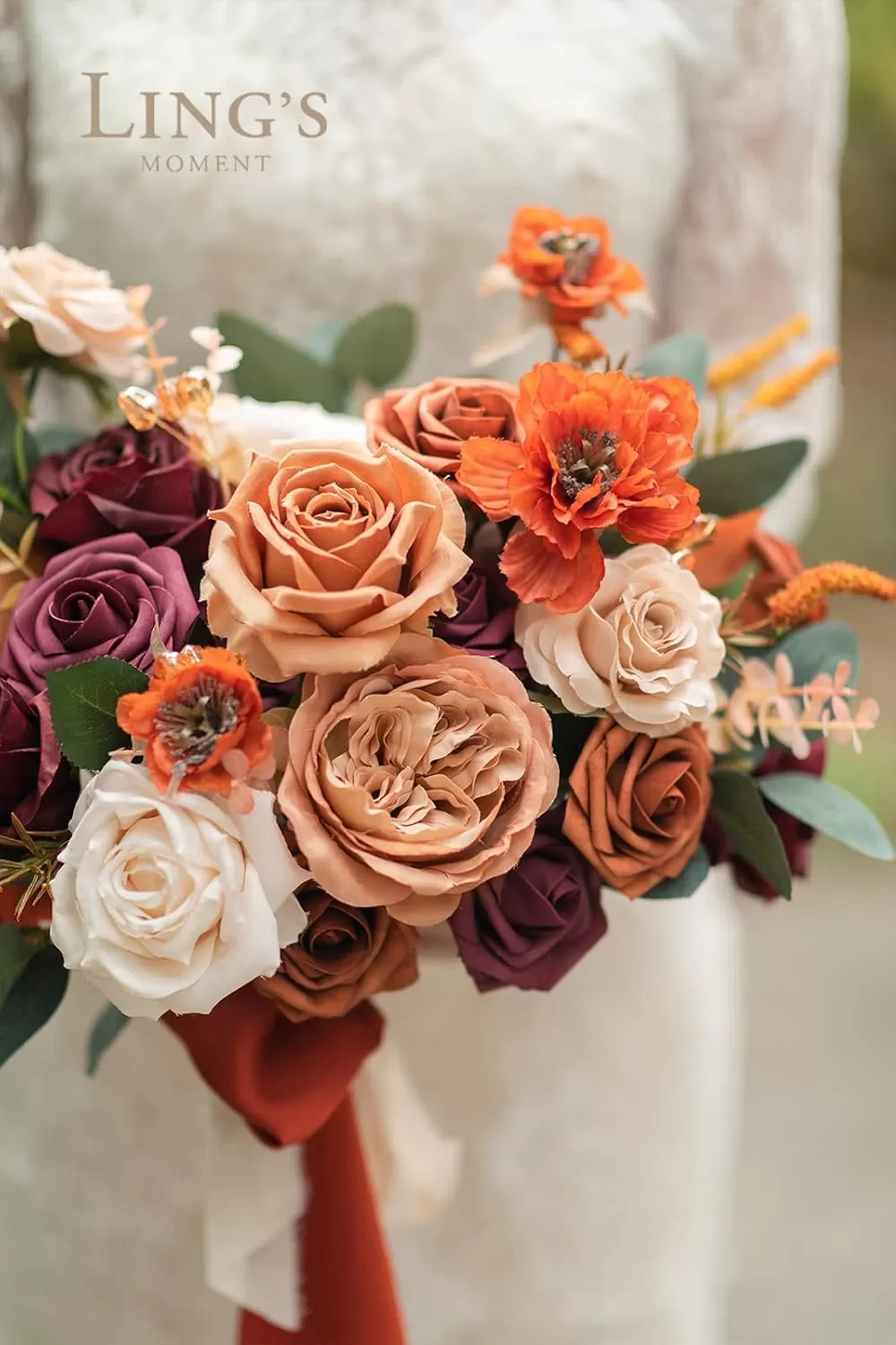 imageLings Moment Terracotta Artificial Flowers Greenery Deluxe Box Set Burnt Orange Fake Flower for DIY Wedding Bridal Bouquet Centerpieces Decor Floral Arrangement Decor etcOrange  Burgundy