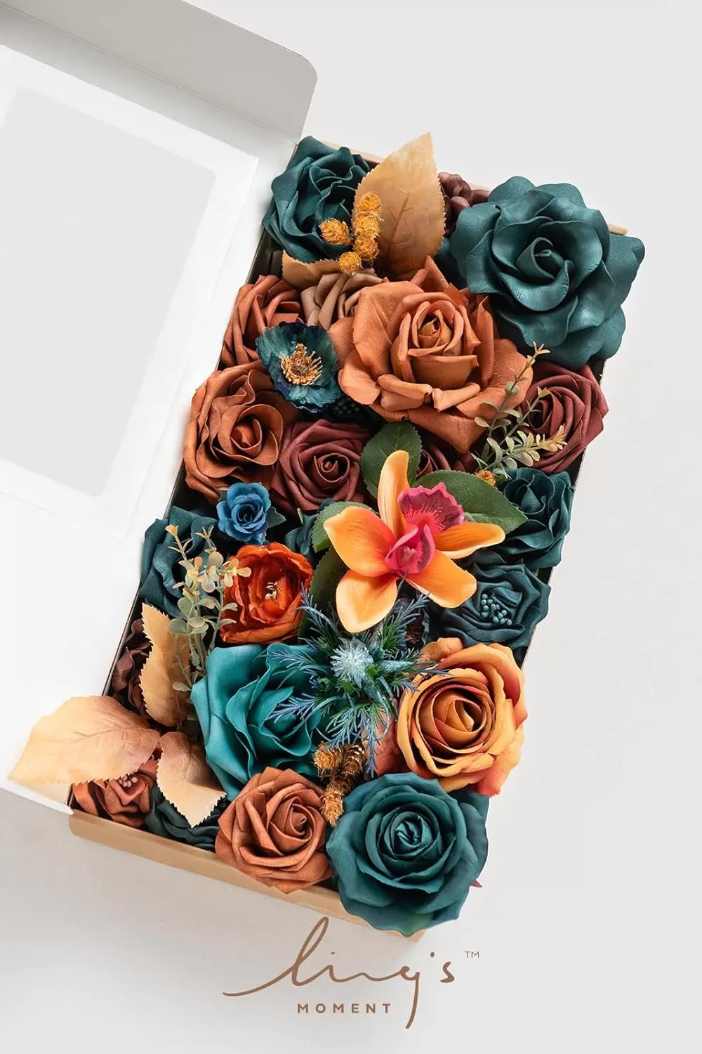 imageLings Moment Terracotta Artificial Flowers Greenery Deluxe Box Set Burnt Orange Fake Flower for DIY Wedding Bridal Bouquet Centerpieces Decor Floral Arrangement Decor etcTeal  Burnt Orange