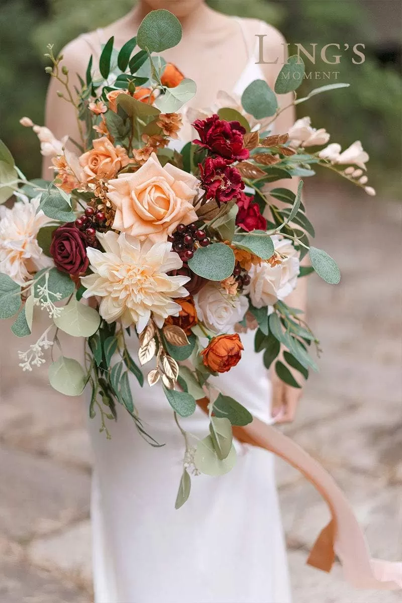 imageLings Moment Terracotta Artificial Flowers Greenery Deluxe Box Set Burnt Orange Fake Flower for DIY Wedding Bridal Bouquet Centerpieces Decor Floral Arrangement Decor etcDusty Rose  Orange