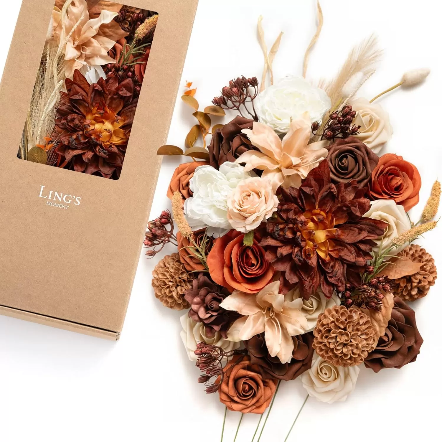 imageLings Moment Terracotta Artificial Flowers Greenery Deluxe Box Set Burnt Orange Fake Flower for DIY Wedding Bridal Bouquet Centerpieces Decor Floral Arrangement Decor etcBoho  Rust