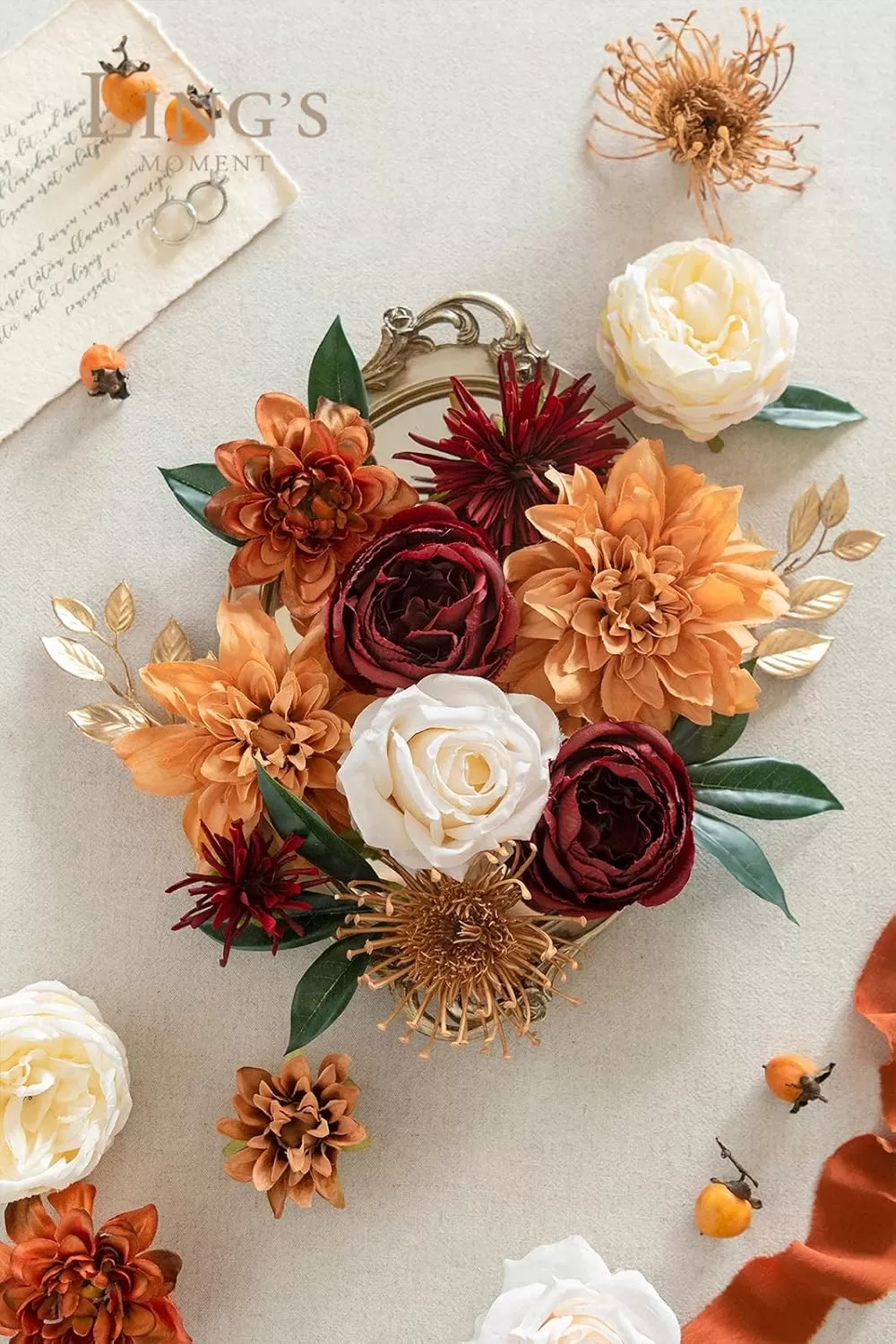 imageLings Moment Terracotta Artificial Flowers Greenery Deluxe Box Set Burnt Orange Fake Flower for DIY Wedding Bridal Bouquet Centerpieces Decor Floral Arrangement Decor etcTerracotta  Burgundy