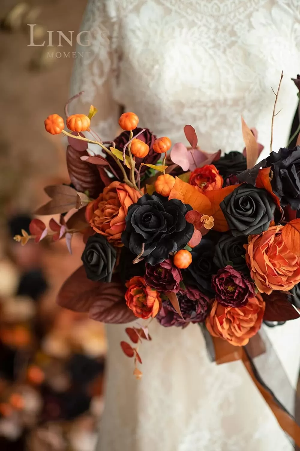 imageLings Moment Terracotta Artificial Flowers Greenery Deluxe Box Set Burnt Orange Fake Flower for DIY Wedding Bridal Bouquet Centerpieces Decor Floral Arrangement Decor etcBlack  Orange