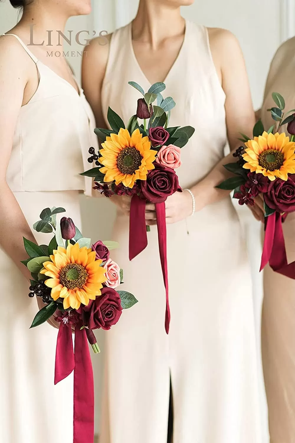 imageLings Moment Terracotta Artificial Flowers Greenery Deluxe Box Set Burnt Orange Fake Flower for DIY Wedding Bridal Bouquet Centerpieces Decor Floral Arrangement Decor etcSunflower  Marsala