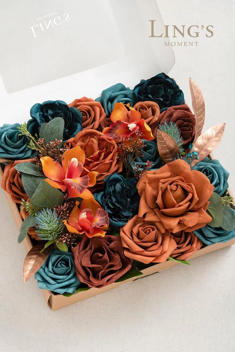imageLings Moment Terracotta Artificial Flowers Greenery Deluxe Box Set Burnt Orange Fake Flower for DIY Wedding Bridal Bouquet Centerpieces Decor Floral Arrangement Decor etcTeal  Burnt Orange