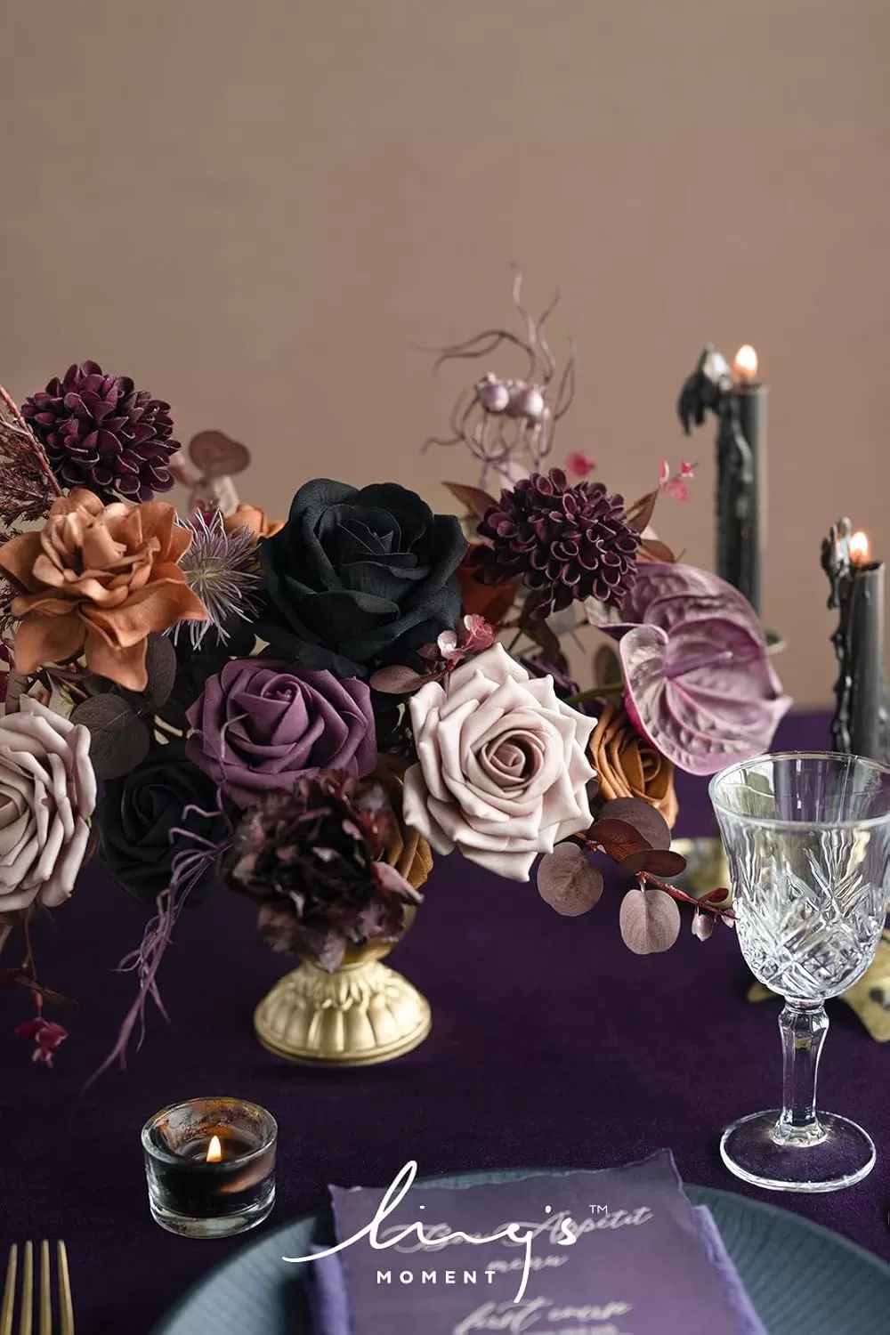 imageLings Moment Terracotta Artificial Flowers Greenery Deluxe Box Set Burnt Orange Fake Flower for DIY Wedding Bridal Bouquet Centerpieces Decor Floral Arrangement Decor etcBlack  Orange  Purple