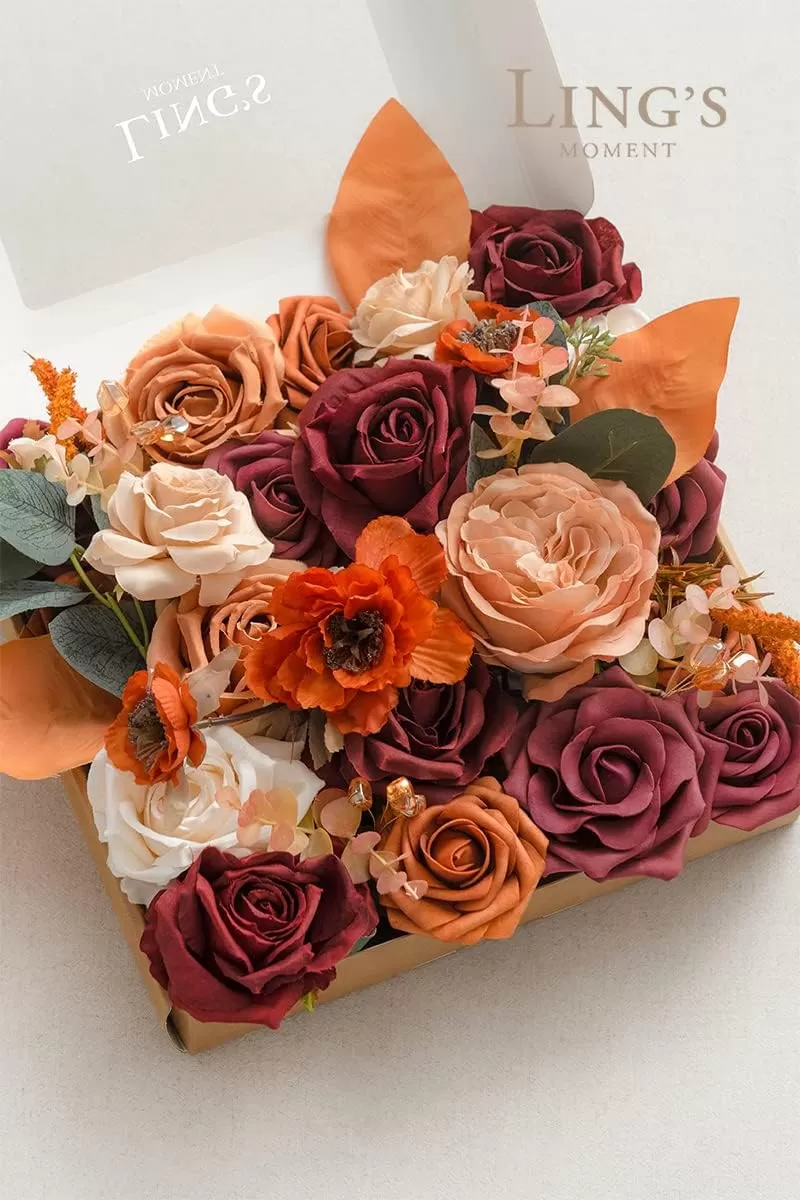 imageLings Moment Terracotta Artificial Flowers Greenery Deluxe Box Set Burnt Orange Fake Flower for DIY Wedding Bridal Bouquet Centerpieces Decor Floral Arrangement Decor etcOrange  Burgundy