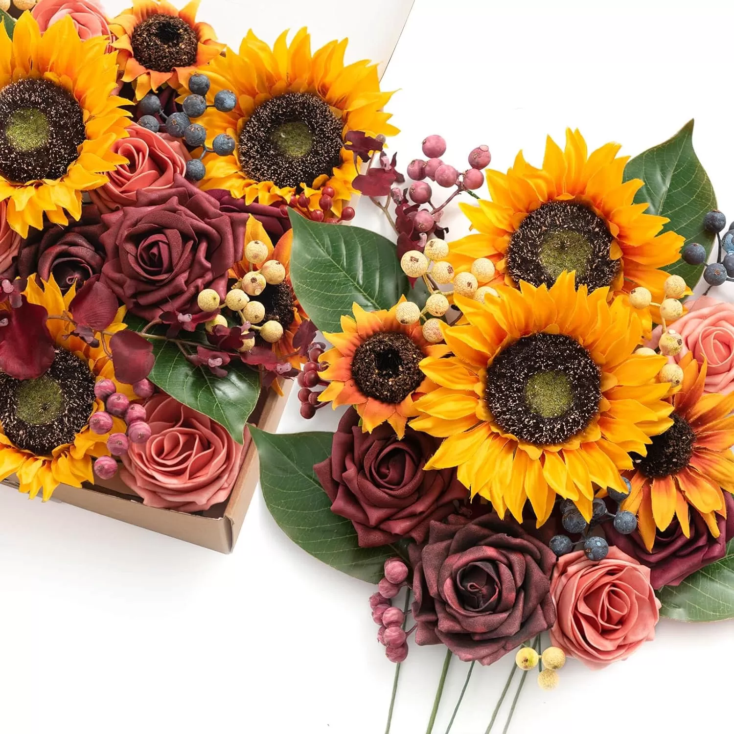 imageLings Moment Terracotta Artificial Flowers Greenery Deluxe Box Set Burnt Orange Fake Flower for DIY Wedding Bridal Bouquet Centerpieces Decor Floral Arrangement Decor etcSunflower  Marsala