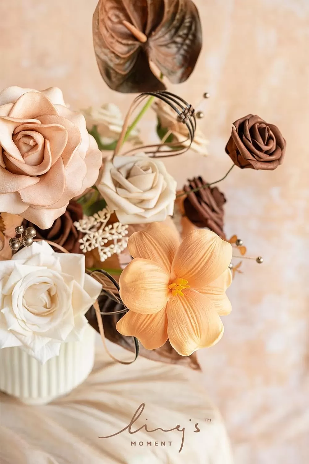 imageLings Moment Terracotta Artificial Flowers Greenery Deluxe Box Set Burnt Orange Fake Flower for DIY Wedding Bridal Bouquet Centerpieces Decor Floral Arrangement Decor etcBrown  Apricot