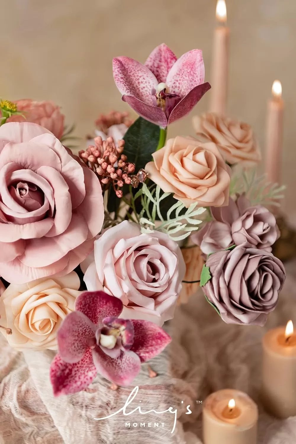 imageLings Moment Terracotta Artificial Flowers Greenery Deluxe Box Set Burnt Orange Fake Flower for DIY Wedding Bridal Bouquet Centerpieces Decor Floral Arrangement Decor etcDusty Rose  Peach