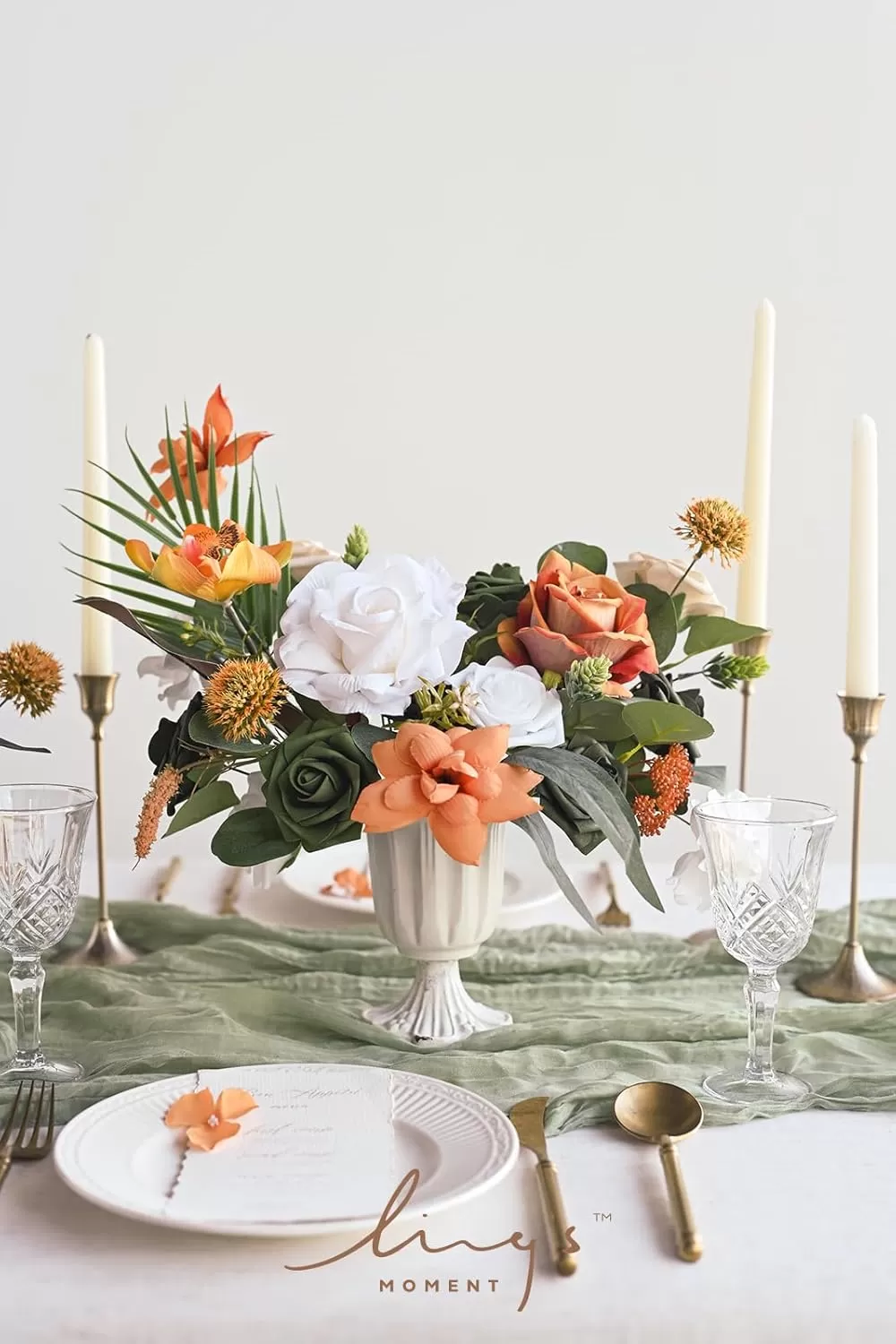 imageLings Moment Terracotta Artificial Flowers Greenery Deluxe Box Set Burnt Orange Fake Flower for DIY Wedding Bridal Bouquet Centerpieces Decor Floral Arrangement Decor etcWhite  Dark Green  Orange