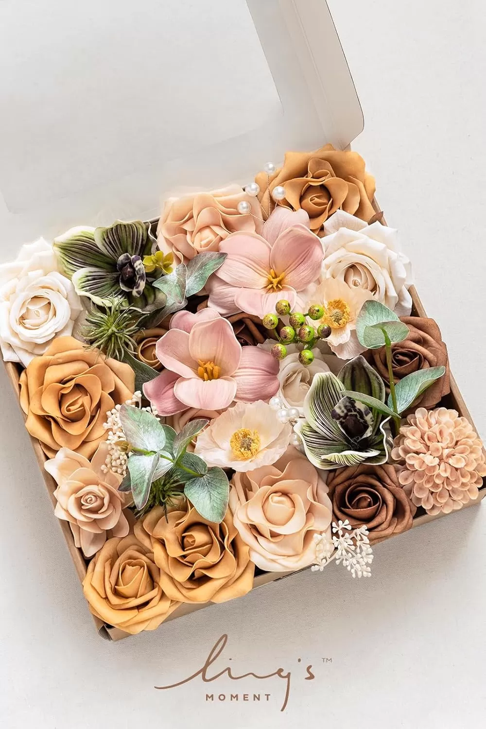 imageLings Moment Terracotta Artificial Flowers Greenery Deluxe Box Set Burnt Orange Fake Flower for DIY Wedding Bridal Bouquet Centerpieces Decor Floral Arrangement Decor etcApricot  Peach