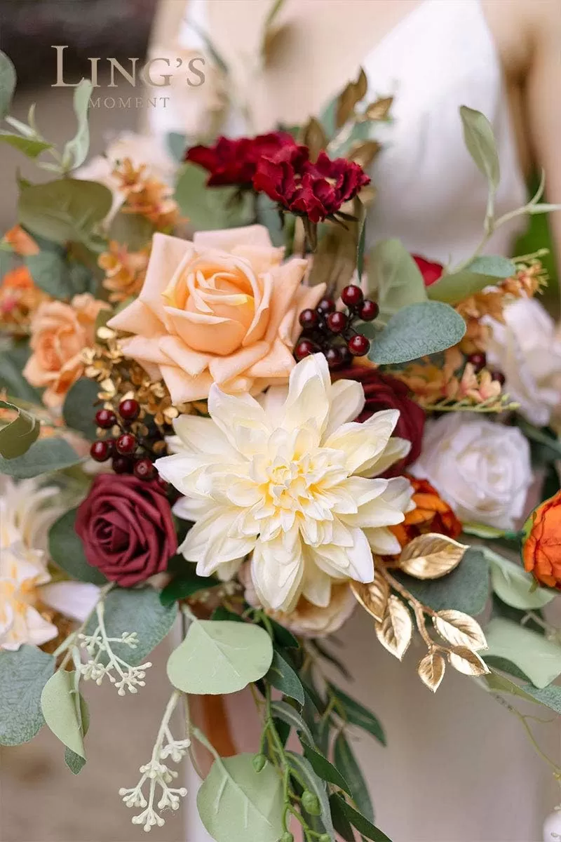 imageLings Moment Terracotta Artificial Flowers Greenery Deluxe Box Set Burnt Orange Fake Flower for DIY Wedding Bridal Bouquet Centerpieces Decor Floral Arrangement Decor etcDusty Rose  Orange