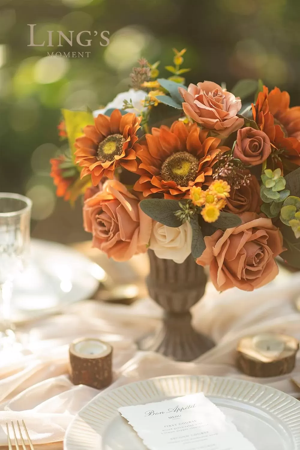 imageLings Moment Terracotta Artificial Flowers Greenery Deluxe Box Set Burnt Orange Fake Flower for DIY Wedding Bridal Bouquet Centerpieces Decor Floral Arrangement Decor etcOrange Sunflower  Burnt Orange