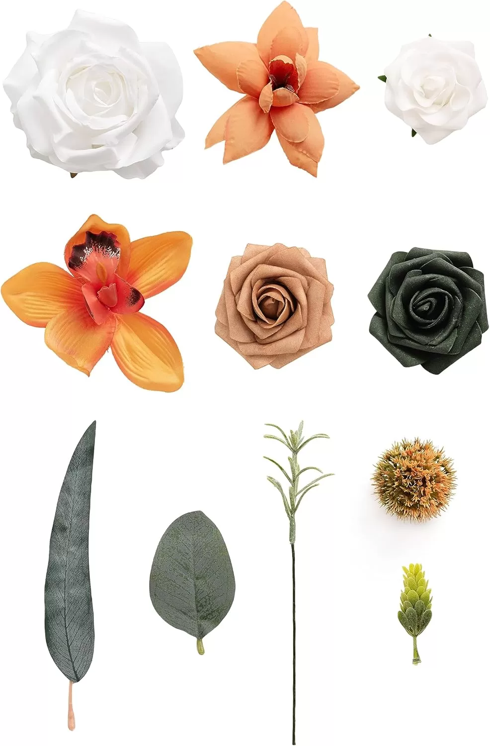 imageLings Moment Terracotta Artificial Flowers Greenery Deluxe Box Set Burnt Orange Fake Flower for DIY Wedding Bridal Bouquet Centerpieces Decor Floral Arrangement Decor etcWhite  Dark Green  Orange