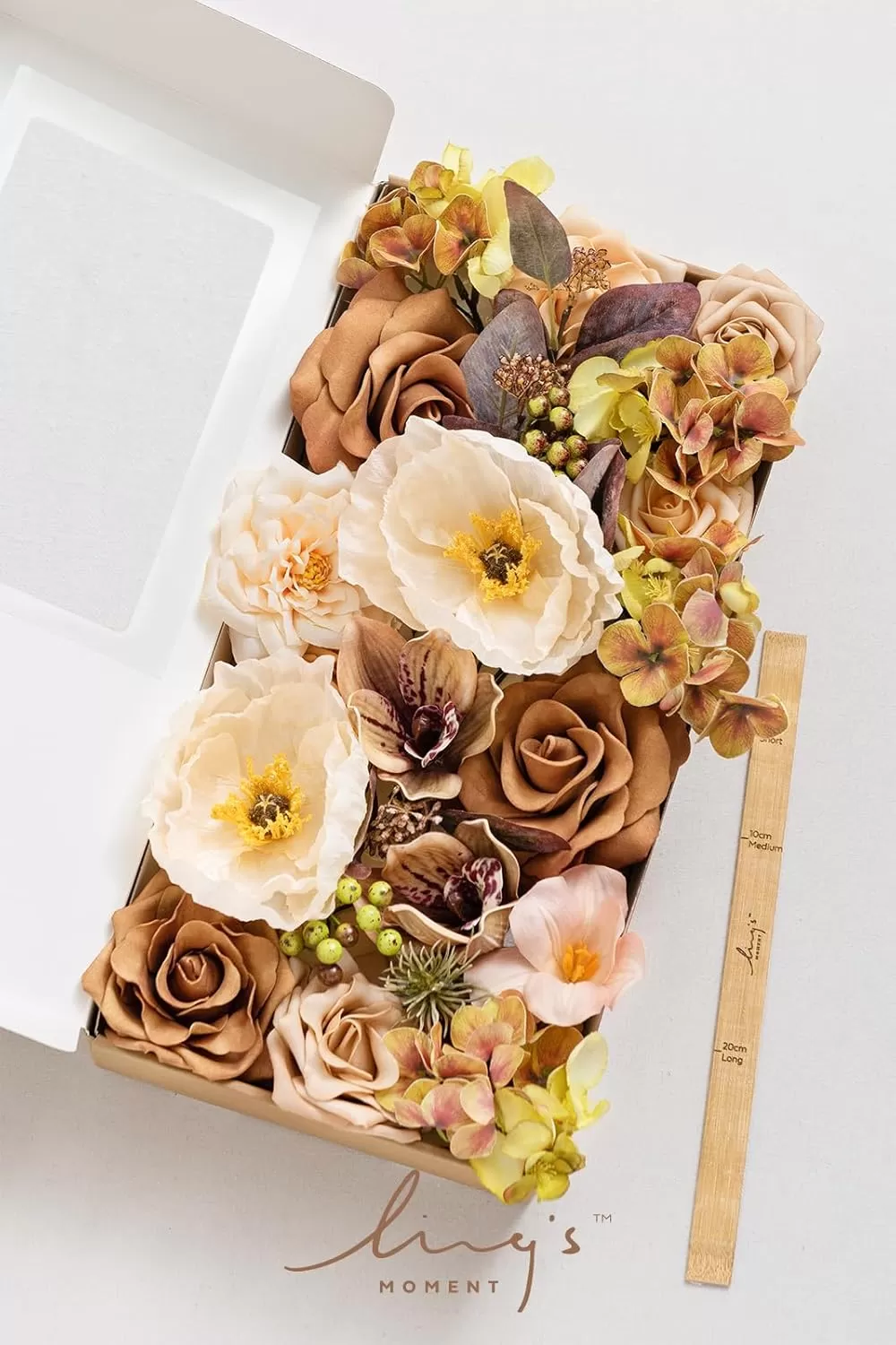 imageLings Moment Terracotta Artificial Flowers Greenery Deluxe Box Set Burnt Orange Fake Flower for DIY Wedding Bridal Bouquet Centerpieces Decor Floral Arrangement Decor etcSoft Peach  Brown