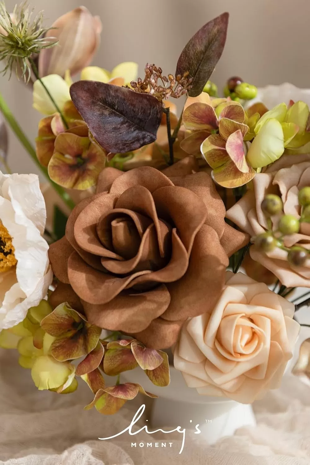 imageLings Moment Terracotta Artificial Flowers Greenery Deluxe Box Set Burnt Orange Fake Flower for DIY Wedding Bridal Bouquet Centerpieces Decor Floral Arrangement Decor etcSoft Peach  Brown