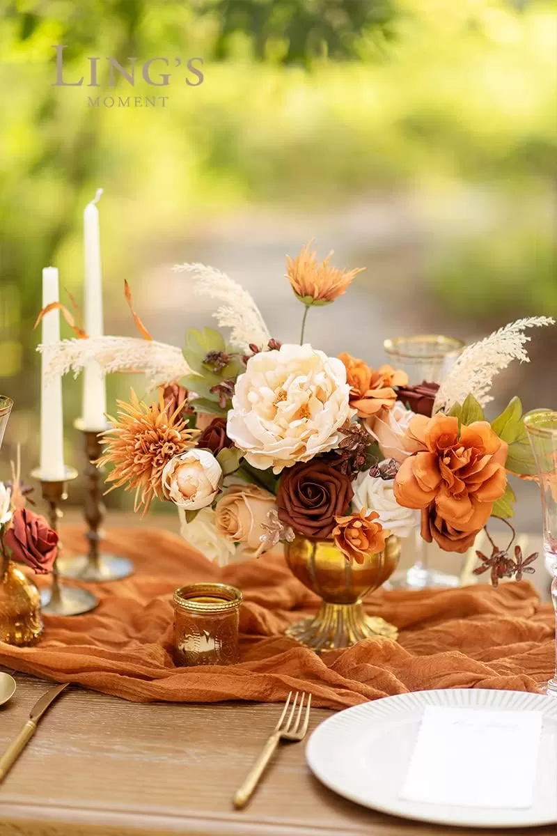 imageLings Moment Terracotta Artificial Flowers Greenery Deluxe Box Set Burnt Orange Fake Flower for DIY Wedding Bridal Bouquet Centerpieces Decor Floral Arrangement Decor etcTerracotta  Cream