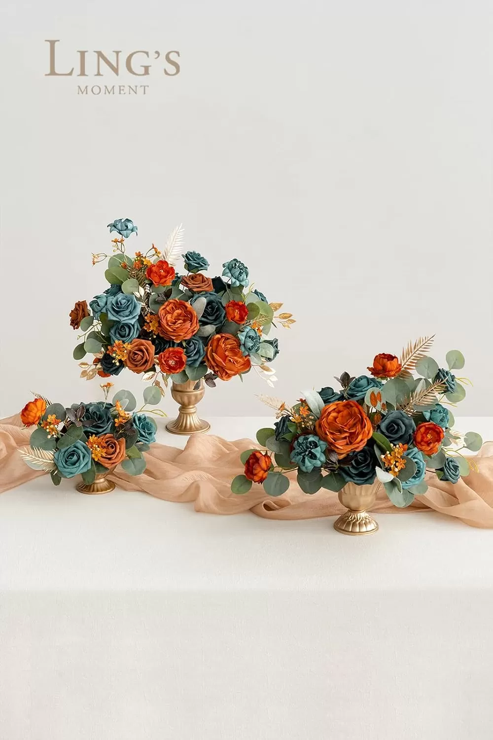 imageLings Moment Terracotta Artificial Flowers Greenery Deluxe Box Set Burnt Orange Fake Flower for DIY Wedding Bridal Bouquet Centerpieces Decor Floral Arrangement Decor etcTeal  Orange