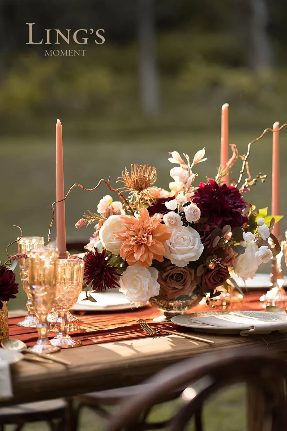 imageLings Moment Terracotta Artificial Flowers Greenery Deluxe Box Set Burnt Orange Fake Flower for DIY Wedding Bridal Bouquet Centerpieces Decor Floral Arrangement Decor etcTerracotta  Burgundy