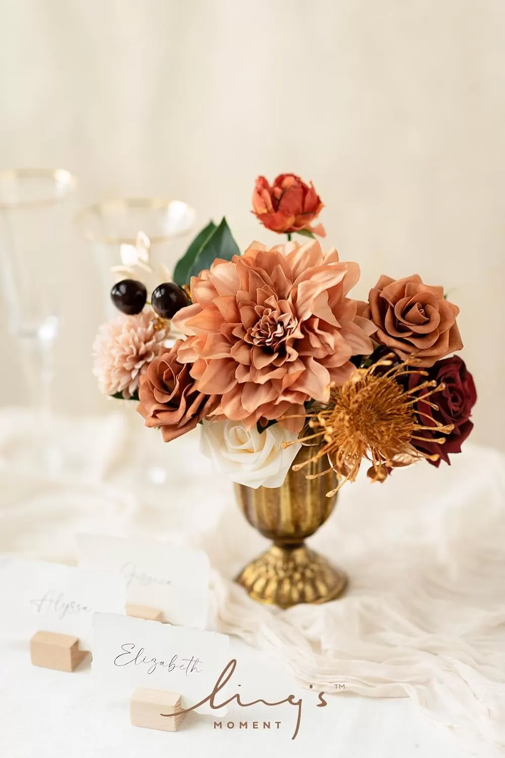 imageLings Moment Terracotta Artificial Flowers Greenery Deluxe Box Set Burnt Orange Fake Flower for DIY Wedding Bridal Bouquet Centerpieces Decor Floral Arrangement Decor etcTerracotta  Burgundy