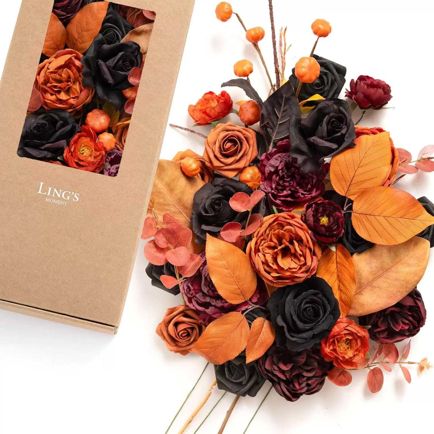 imageLings Moment Terracotta Artificial Flowers Greenery Deluxe Box Set Burnt Orange Fake Flower for DIY Wedding Bridal Bouquet Centerpieces Decor Floral Arrangement Decor etcBlack  Orange