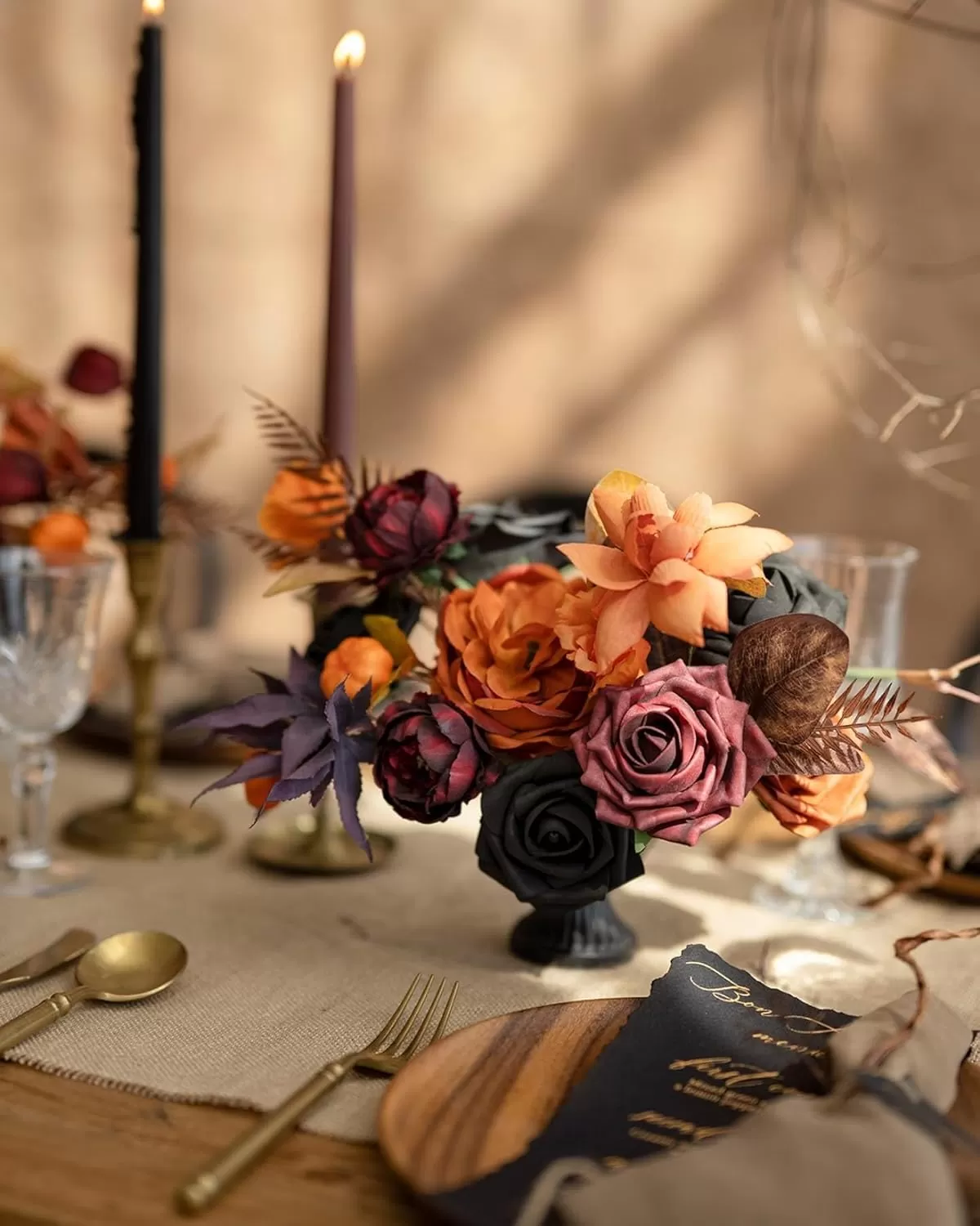 imageLings Moment Terracotta Artificial Flowers Greenery Deluxe Box Set Burnt Orange Fake Flower for DIY Wedding Bridal Bouquet Centerpieces Decor Floral Arrangement Decor etcBlack  Orange