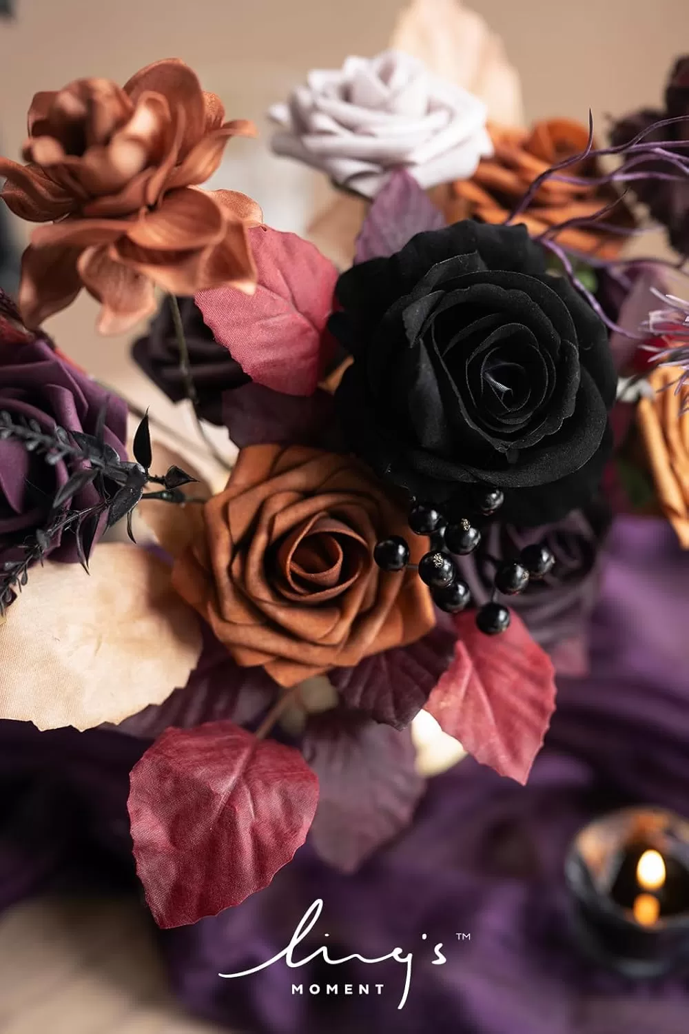 imageLings Moment Terracotta Artificial Flowers Greenery Deluxe Box Set Burnt Orange Fake Flower for DIY Wedding Bridal Bouquet Centerpieces Decor Floral Arrangement Decor etcBlack  Orange  Purple