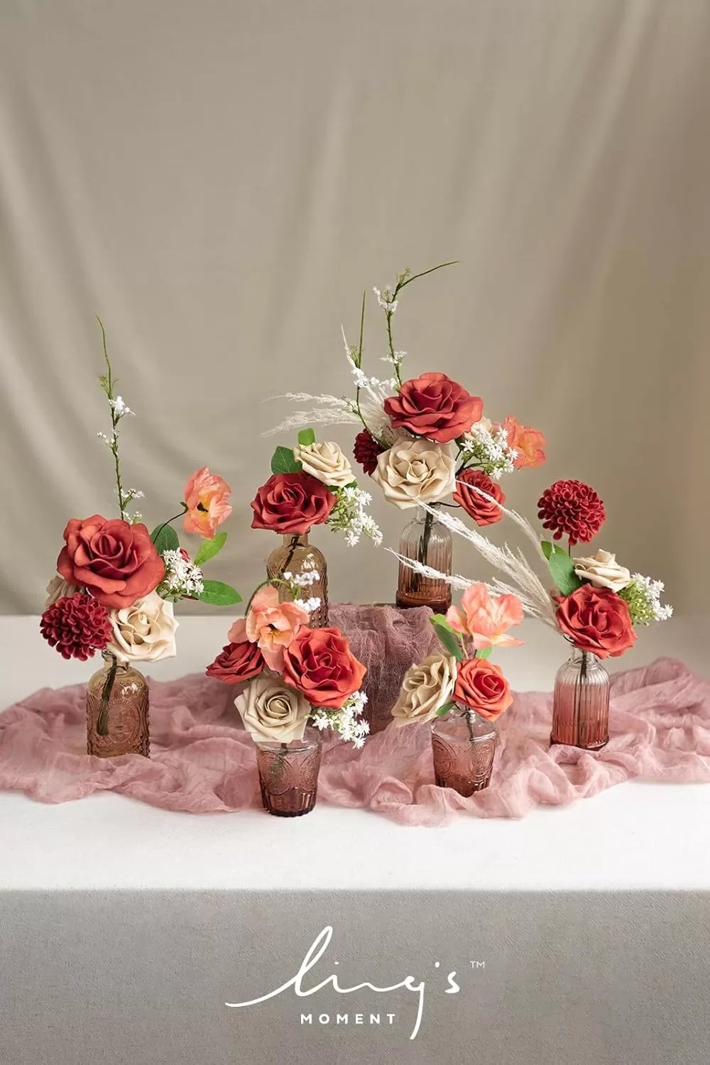 imageLings Moment Terracotta Artificial Flowers Greenery Deluxe Box Set Burnt Orange Fake Flower for DIY Wedding Bridal Bouquet Centerpieces Decor Floral Arrangement Decor etcBlood Orange  Tawny Beige