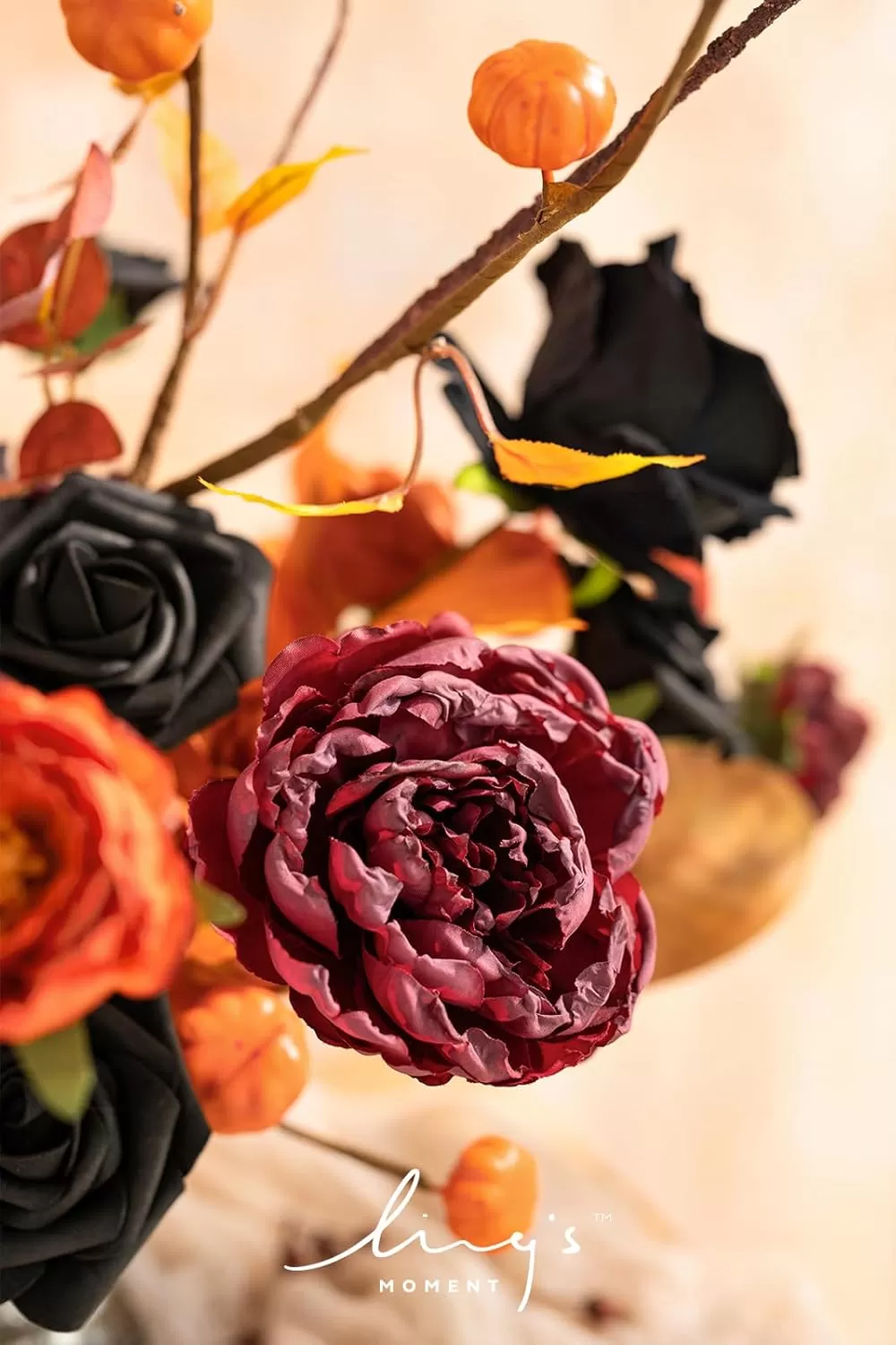 imageLings Moment Terracotta Artificial Flowers Greenery Deluxe Box Set Burnt Orange Fake Flower for DIY Wedding Bridal Bouquet Centerpieces Decor Floral Arrangement Decor etcBlack  Orange