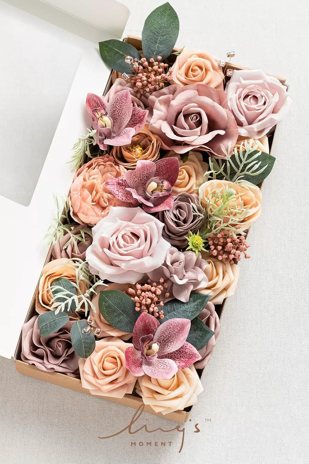 imageLings Moment Terracotta Artificial Flowers Greenery Deluxe Box Set Burnt Orange Fake Flower for DIY Wedding Bridal Bouquet Centerpieces Decor Floral Arrangement Decor etcDusty Rose  Peach
