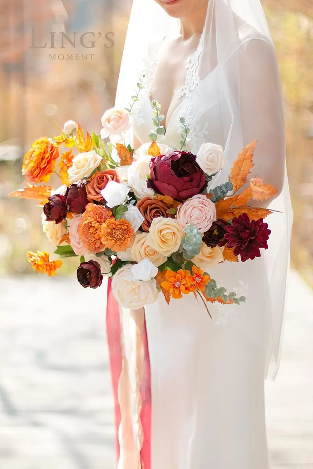 imageLings Moment Terracotta Artificial Flowers Greenery Deluxe Box Set Burnt Orange Fake Flower for DIY Wedding Bridal Bouquet Centerpieces Decor Floral Arrangement Decor etcOrange  French Yellow