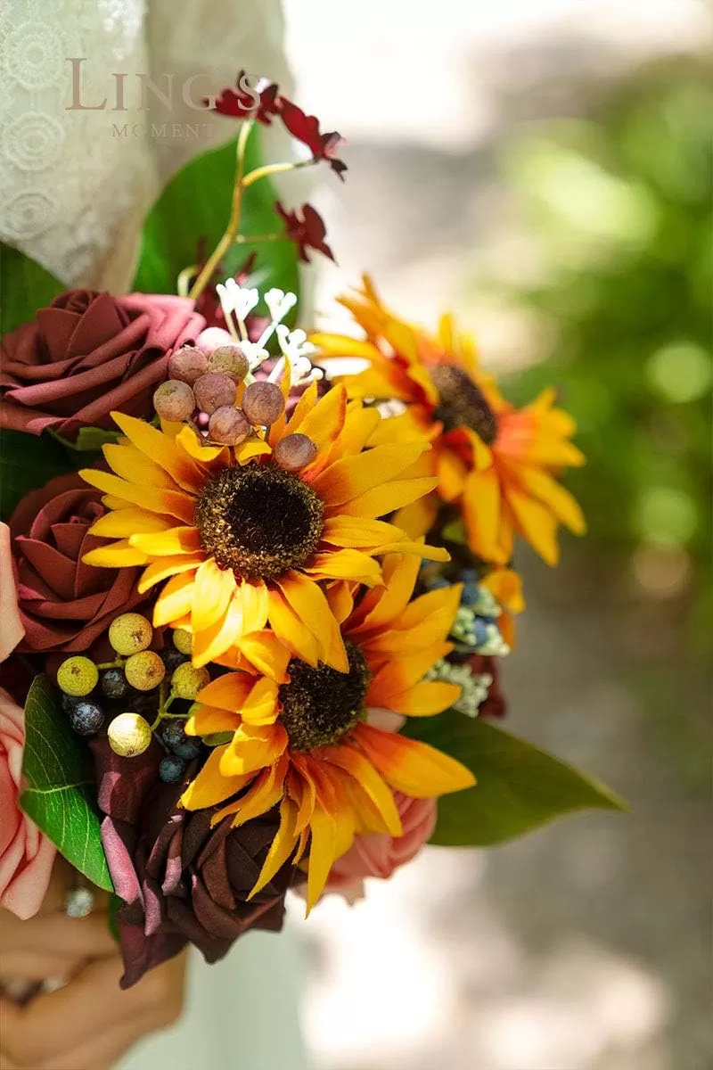 imageLings Moment Terracotta Artificial Flowers Greenery Deluxe Box Set Burnt Orange Fake Flower for DIY Wedding Bridal Bouquet Centerpieces Decor Floral Arrangement Decor etcSunflower  Marsala