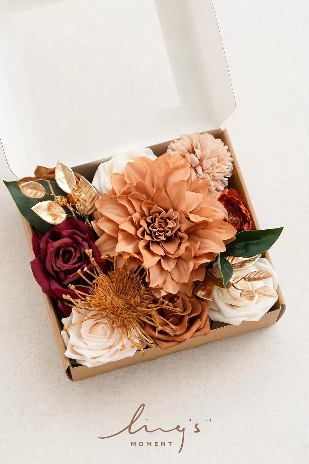 imageLings Moment Terracotta Artificial Flowers Greenery Deluxe Box Set Burnt Orange Fake Flower for DIY Wedding Bridal Bouquet Centerpieces Decor Floral Arrangement Decor etcTerracotta  Burgundy