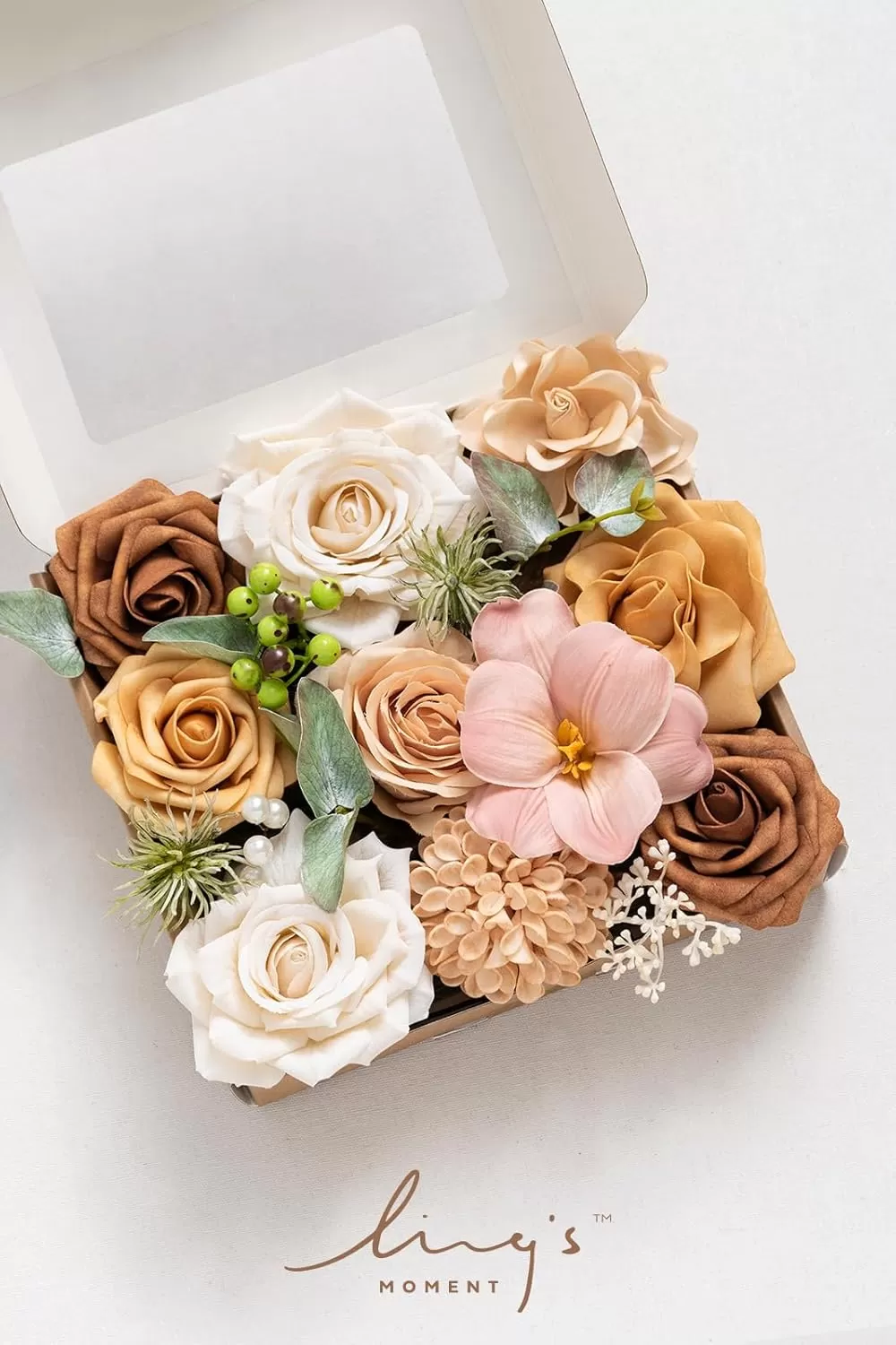 imageLings Moment Terracotta Artificial Flowers Greenery Deluxe Box Set Burnt Orange Fake Flower for DIY Wedding Bridal Bouquet Centerpieces Decor Floral Arrangement Decor etcApricot  Peach