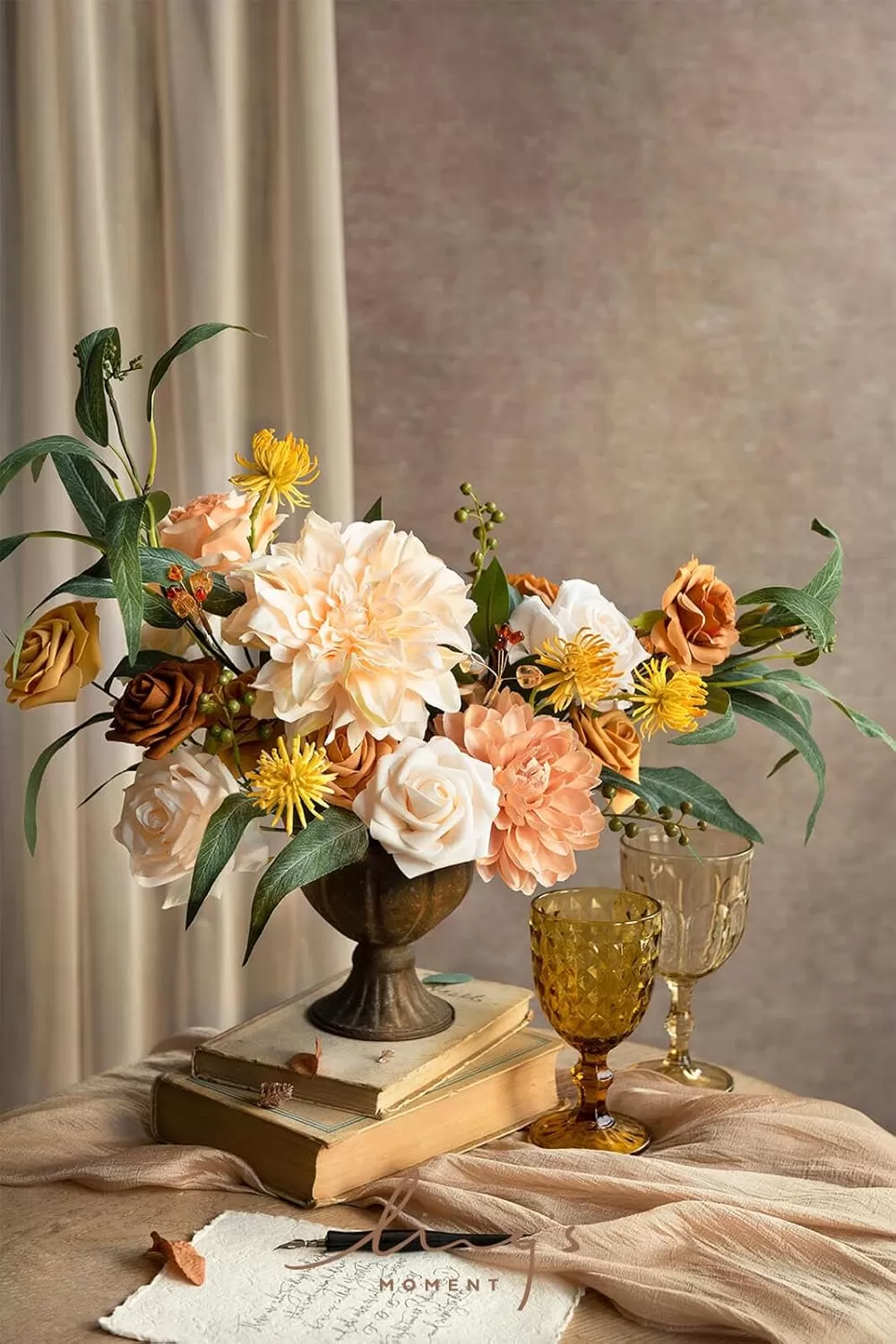imageLings Moment Terracotta Artificial Flowers Greenery Deluxe Box Set Burnt Orange Fake Flower for DIY Wedding Bridal Bouquet Centerpieces Decor Floral Arrangement Decor etcCream  Apricot
