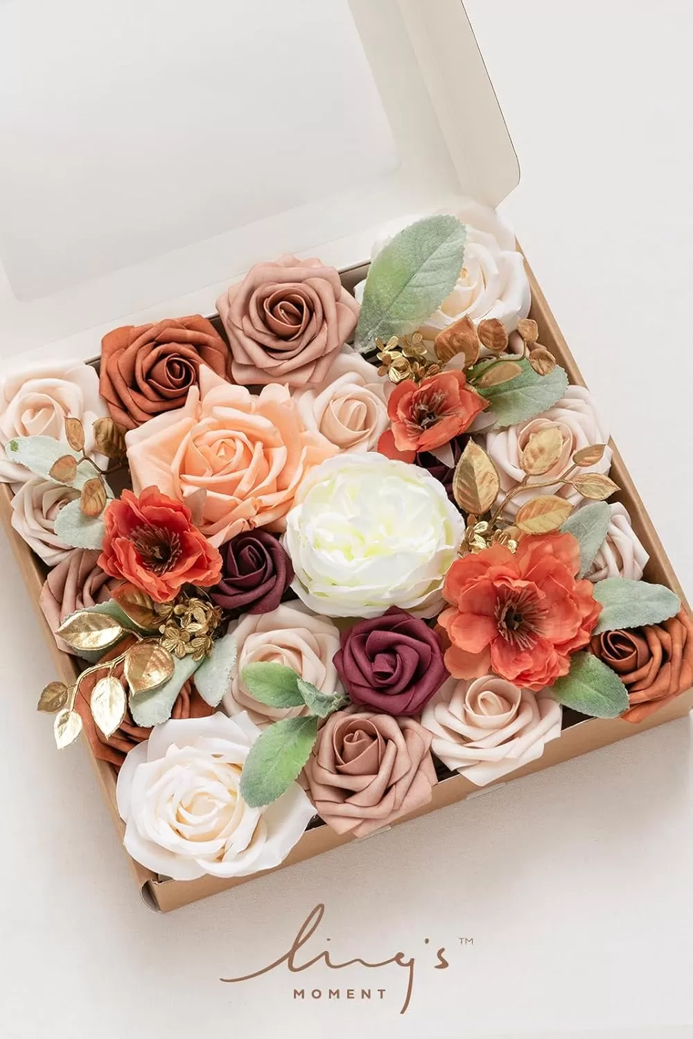 imageLings Moment Terracotta Artificial Flowers Greenery Deluxe Box Set Burnt Orange Fake Flower for DIY Wedding Bridal Bouquet Centerpieces Decor Floral Arrangement Decor etcDusty Rose  Orange